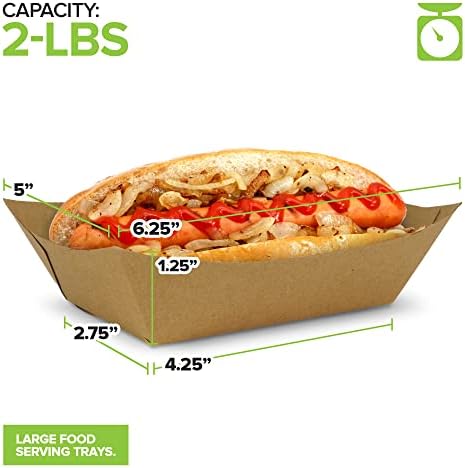 100 Pack 2-Lb Brown Kraft Paper Food Trays, Heavy-Duty Paper Food Boat, Disposable Serving Trays for Party Snacks, Hot Dog, Picnic, Taco Bar, Seafood, Nachos Plates, BBQ, Carnival, Birthday Party - Image 3