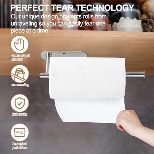 Paper Towel Holder Under Cabinet, 2 Pack Kitchen Paper Towel Holder Wall Mount Self Adhesive Paper Towel Bar Under Counter Hanging Tissue Roll Dispenser for Kitchen Bathroom Organize, Sliver - Image 3