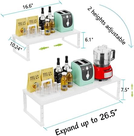 Jojocross Expandable Adjustable Stackable Kitchen Organizer, Spice Rack,Metal Pantry Storage Shelves Racks,Counter Shelf for Cabinets, Countertop, Cupboard(3 Packs/Large/White) - Image 3
