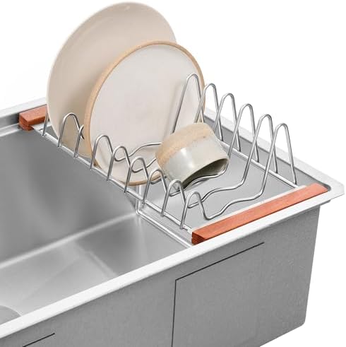 Ruvati LedgeFit Dish Drying Rack Drainer Plate Cup Holder Workstation Sink Top Sliding Accessory Stainless Steel - RVA1545 - Image 3