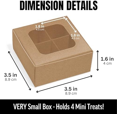100 pcs Kraft Mini Truffle Box for 4 Treats with Window and Dividers, Bakery Boxes, 3.5 x 3.5 x 1.57 Inches VERY SMALL Baking Boxes for 4 Treats, Square Truffles Box for Gift Giving - Image 2