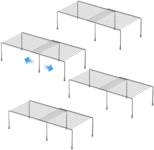 Kitchen Cabinet Expandable Shelf Organizers Set of 4, Adjustable Metal Wire Pantry Storage Shelves, Plate Dish Organizer Rack for Cabinets, Cupboard, Counter, Freezer, Countertop, Chrome by GEDLIRE