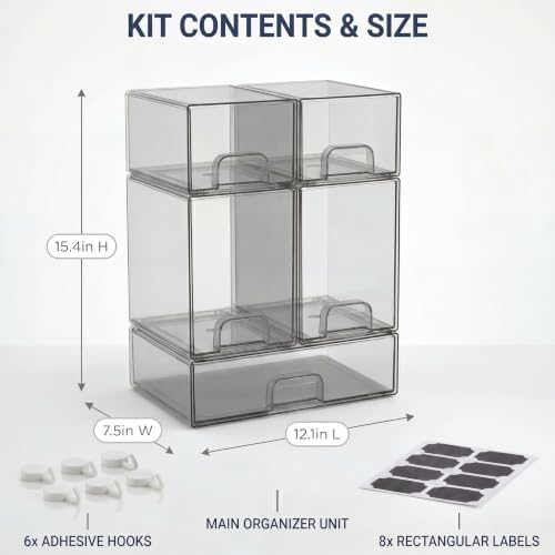 5 pack baby bottle storage organizer - clear acrylic stackable storage drawers with handles for baby bottles, kitchen countertop, pantry and vanity - Image 3