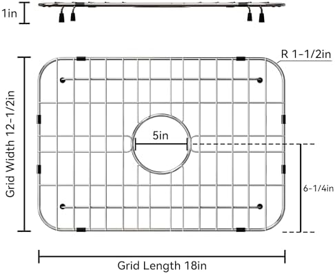 Sink Grid 18" X 12-1/2", Centered Drain with Corner Radius 1-1/2" - Image 2