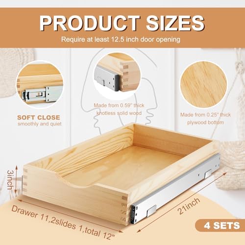Sintuff 4 Pack Wooden Pull out Tray Cabinet Organizer, 12'' X 21'' - Image 3