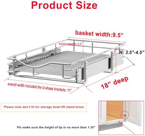 DINDON Pull Out Cabinet Organizer (11" W x 18" D), Pull Out Drawers for Kitchen Cabinets, Slide Out Cabinets Shelves,1 Tier Pull Out Cabinet Drawer Organization for Kitchen - Image 2