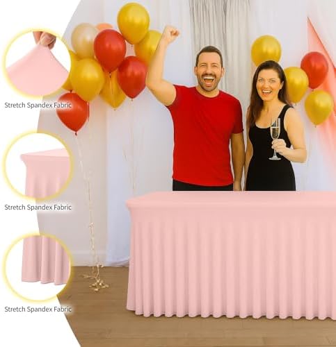 Deep Dream 4 Pack Pink Spandex Fitted Tableclothes for 8 Foot Rectangle Tables, Wrinkle Free 8FT Fitted Table Cover, Stretch Tablecloth Table Skirt for Party, Banquet, Wedding and Events - Image 4