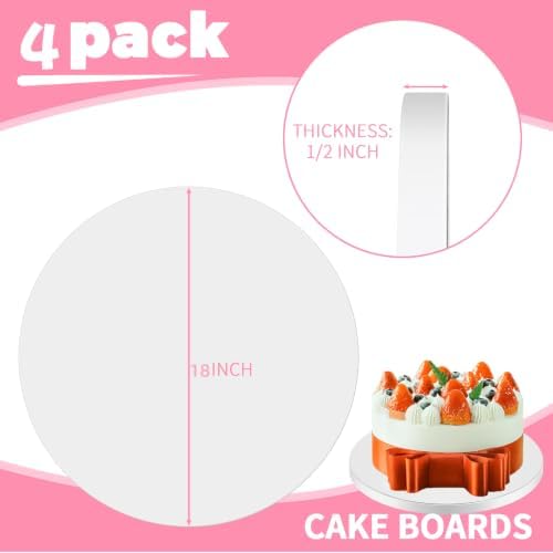 18 Inch Cake Board Drums Round, 4-Pack, White, Sturdy 1/2" Thick Heavy Or Multi-Tiered Cakes for Bithday Wedding Party. (18inch(4pack)) - Image 2