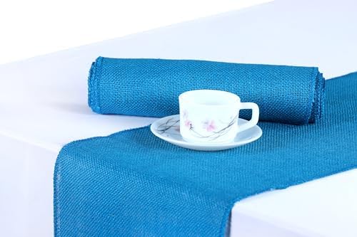 MDS® Pack of 12 Natural Burlap Table Runner, 12 x 108 Inch, Jute Rustic Farmhouse Boho Table Decor for Wedding Reception, Dining Table, Bridal Shower, Baby Shower & Party Decorations - Teal by MDS