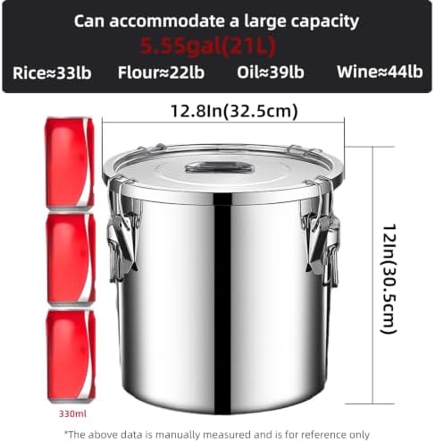 304 stainless steel food storage containers with lids lock clips airtight container large airtight for rice flour sugar grain coffee bean storage containers Kitchen jar (5.55gal/21L) - Image 5