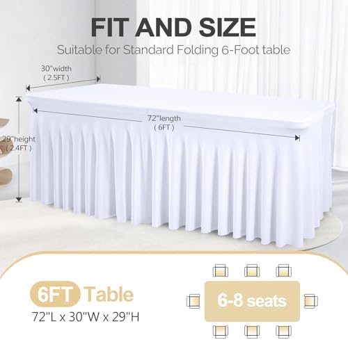 PARTISKY 6 Pack White Spandex Table Cloths for Rectangle Tables 6ft, White Table Skirt for Party, Table Cover with Skirt for Wedding Folding Table Banquet Baby Shower & Birthday Parties - Image 4