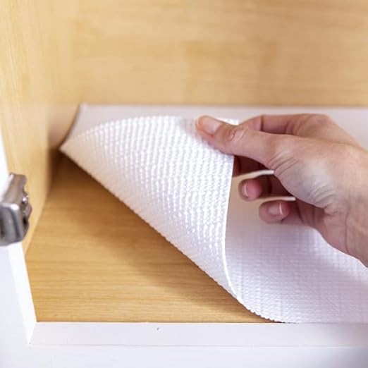 Duck Brand EasyLiner Smooth Top Shelf Liner - Non Adhesive Shelf Liner for Cabinets, Drawers, Pantry, Bathroom, Kitchen - Taupe Quatrefoil, 12 in. x 10 ft. Roll, 3 Rolls - Image 5