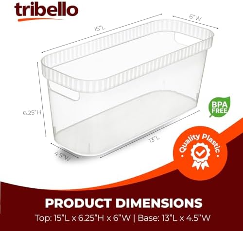 Tribello Modern Narrow Organizer Storage Bin, Slim Clear Plastic Household Storage Container for Kitchen Pantry storage, Under Sink Bin, Bathroom/Laundry Room - 6 Pack (Narrow - 15” X 6” X 6”) - Image 2