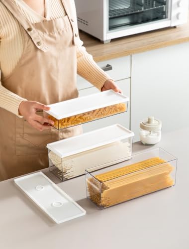 Hanobe Large Airtight Pasta Storage Containers, BPA-Free, 2.4L, 2-Pack | Stackable rectangular design, fits spaghetti, lasagna, noodles, clear grey plastic, for kitchen pantry and fridge - Image 2