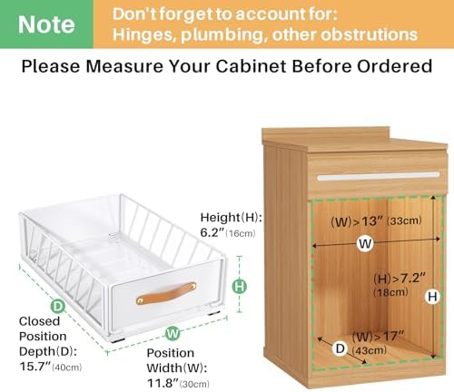 2Pack Pull out Cabinet Organizer,Heavy Duty Slide out Pantry Shelves Drawer Storage with Adhesive Nano Film,Sliding Mesh Basket with Handle for Kitchen, Bathroom, Home, 11.8W" X 15.7"D X 6.2"H,White - Image 2