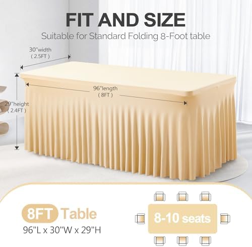 PARTISKY 2 Pack Champagne Spandex Table Cloths for Rectangle Tables 8ft, Champagne Table Skirt for Party, Table Cover with Skirt for Wedding Folding Table Banquet Baby Shower & Birthday Parties - Image 4