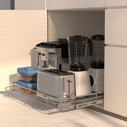 JOWBOOW Pull Out Cabinet Organizer 24" W x 21" D, Chrome-Plated Steel | Slide Out Kitchen Shelves, Heavy-Gauge Wire Storage Drawer, Ball-Bearing Glides, 100 Lb Capacity, Min 25" Cabinet Opening - Image 2