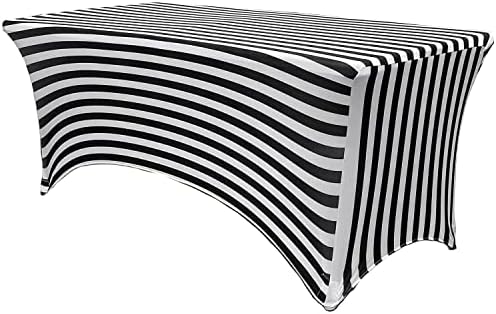 YOUR CHAIR COVERS Rectangular Spandex Table Covers 6ft Fitted Tablecloth Wedding Event Patio Decorations Elastic Fabric Stretch Tables Cover for 6 ft Folding Table (Black and White Striped) by YourChairCovers