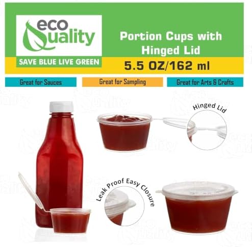 EcoQuality 5.5 Oz Leak Proof Portion Cups with Lids - Plastic Condiment Souffle Containers with Hinged Lid - Perfect for Sauce, Sample, Slime, Jello Shot Cups with Lids, Food Storage (2000) - Image 5