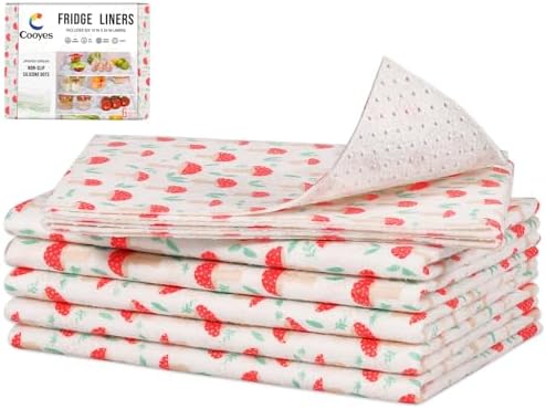 Cooyes 6 Pack Cloth Shelf Liners for Kitchen Cabinets, 17.7" × 36", Non-Slip Refrigerator Liners Machine Washable, Freezer Drawer Mats for Glass Shelves and Kitchen Cabinets, (Red Mushroom) by Cooyes