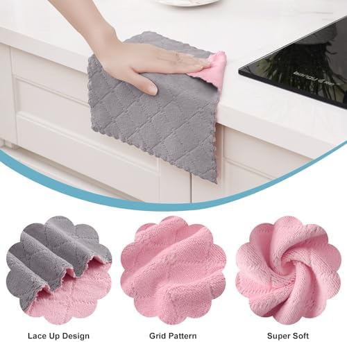 Homaxy 12 Pack Super Soft Dish Cloths, 10" x 10", Grey & Pink - Image 2