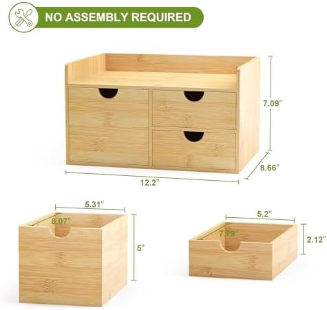 Bamboo Desk Organizer with Drawers, Desktop Storage Box for Office Supplies - Image 5