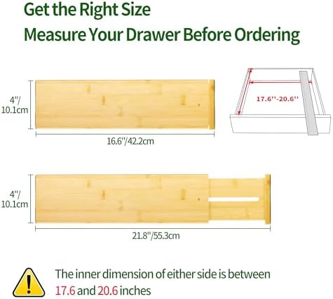 VaeFae 6 Pack Bamboo Drawer Dividers, 4" High Adjustable 16.6" - 21.8" Clothes Drawer Organizers, Expandable Separators for Bedroom/Bathroom/Kitchen/Office Storage - Image 2