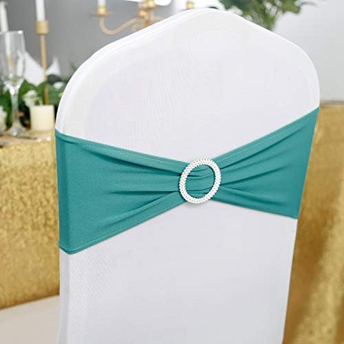 Peomeise 25pcs Turquoise Spandex Chair Sashes with Buckle Slider for Wedding, Party Decoration - Image 2