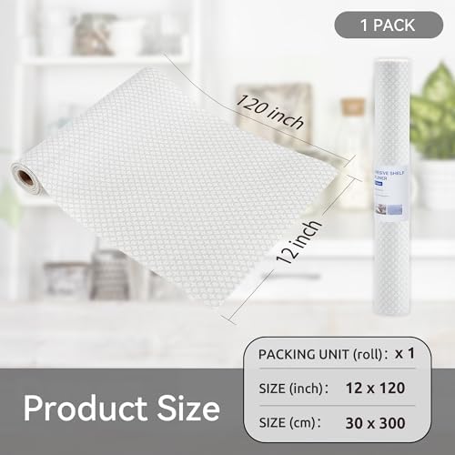 FIFTY FEET 12"x120" Non-Adhesive Shelf Liner for Kitchen Cabinets and Drawers, Washable Non-Slip PVC Cabinet Liner (White Circle)(1 Roll) - Image 5