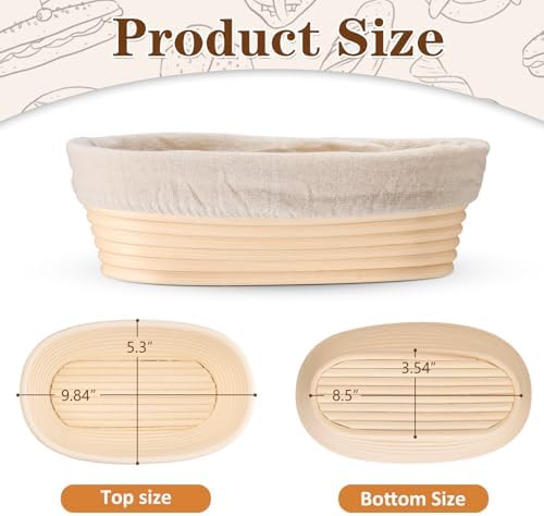 P&P CHEF Bread Proofing Basket Set of 2, 10 Inch Oval Sourdough Basket | Sourdough Bread Baking Supplies for Bakers, Starter, Handmade Rattan Baskets with Liners - Image 2