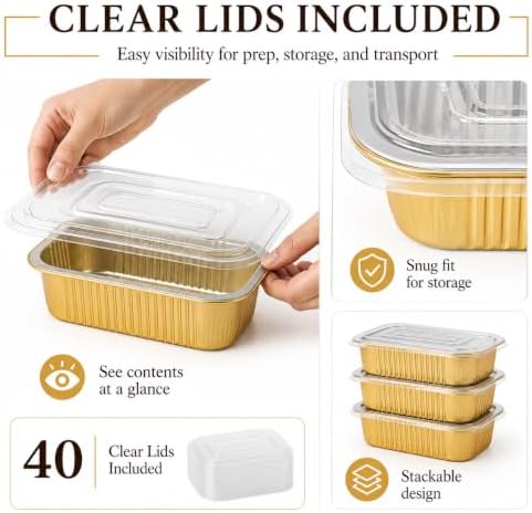 JARDLITE 40 Pack 1.5 LB 7.2"×5"×1.8" Aluminum Pans with Lids Heavy Duty - Image 5