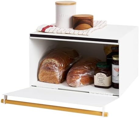 YAMAZAKI Home Modern Bread Box – Steel + Wood Countertop Bread Storage Container, Large White Bread Box for Kitchen Countertop, Space-Saving Bread Keeper, Easy Access Lid | Large bread box for kitchen countertops. Features an easy-access lid to keep br... by Unknown