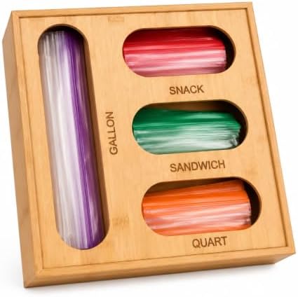 4 in 1 Bamboo Bag Storage Organizer for Sandwich, Snack, Quart,Gallon Bags by Pollilar