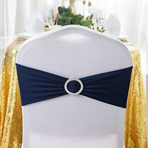 Peomeise 25pcs Navy Spandex Chair Sashes with Buckle Slider for Wedding, Party Decoration - Image 3