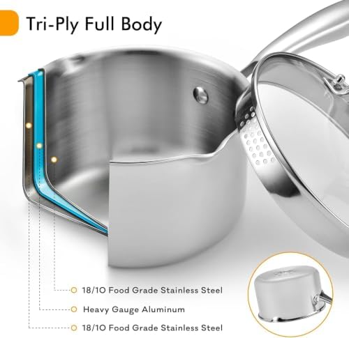 Stainless Steel Saucepan with Glass Lid, 3.0 Quart Multipurpose Sauce Pan with Cover, Sauce Pot Induction Cooking Pot- Easy Pour with Ergonomic Handle - Image 5