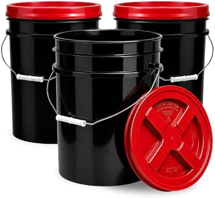 ePackageSupply 5 Gallon Bucket - Food Grade w/Lid BPA-Free, Black/Red, 3 | Airtight Gamma Seal Screw-On Lid, Heavy-Duty 90 Mil HDPE Plastic, Food Safe and Durable Container, Bulk Storage, Made in USA by ePackageSupply