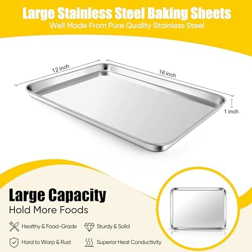 Homikit 1 Pack 16x12 Inch Stainless Steel Jelly Roll Pan, Non Stick | Large Baking Sheet for Oven, Metal Cookie Tray, Non Toxic, Rustproof, Heavy Duty, Mirror Finish, Dishwasher Safe - Image 2