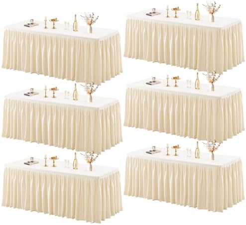 6 Pack Champagne Tablecloths for Rectangle Tables 6ft, Wrinkle Resistant Spandex Tablecover Fitted Stretch Table Cloth with Pleated Ruffle Table Skirts for Party Banquet Dining Birthday Wedding by Partisky