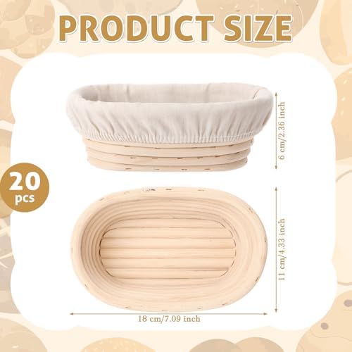 20 Set Mini Bread Proofing Baskets Bulk Sourdough Banneton Basket Kit with Cloth Liners Natural Rattan Dough Proofing Bowls for Home Sourdough Bakers Supplies(Oval) - Image 2