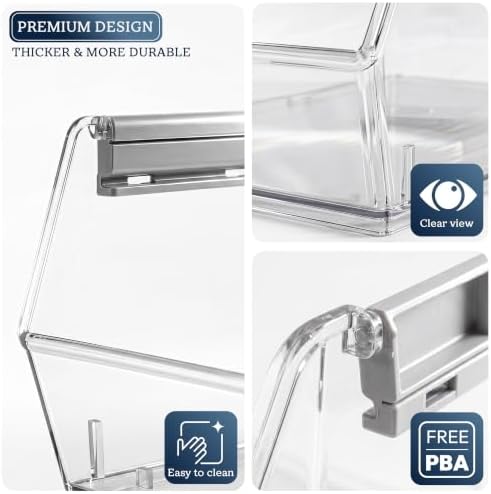 HOMESTEAD Set of 4 Stackable Storage Bins, 2 Large + 2 Small Clear Plastic Organizer Bins, Open Front Design for Kitchen Pantry, Fridge, Cabinet, Bathroom Organization and Snack Storage - Image 4