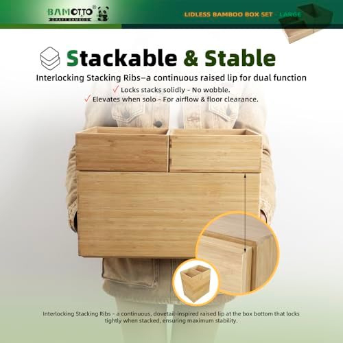 BAMOTTO CRAFTBAMBOO 3-Piece Bamboo Storage Box Set Stackable Organizer - Image 3