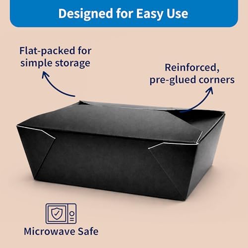 FC Meyer MeyerPak #2 Take Out Cartons, Leak & Grease Resistant Take Out Boxes, Earth-Friendly Disposable To Go Food Containers, 7 3⁄4” x 5 1⁄2” x 1 7⁄8“, Small, Black, Pack of 15 - Image 6