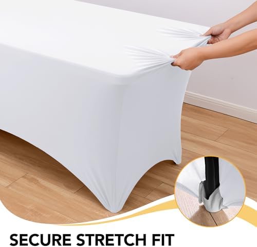 8-Pack Premium White Spandex Tablecloths for 6ft Rectangle Tables - Image 3