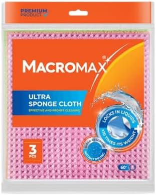 Macro Max Ultra Sponge Cloth 10 Times Its Weight Water Absorption High Performance Kitchen Cloth - 18 Pieces by Macromax