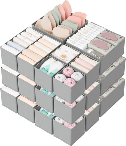 Criusia Drawer Organizers 18-Piece Set, Dresser Organizer for Baby Clothes, Foldable Closet Storage & Drawer Dividers for Underwear, Socks, Nursery (Gray) by Criusia
