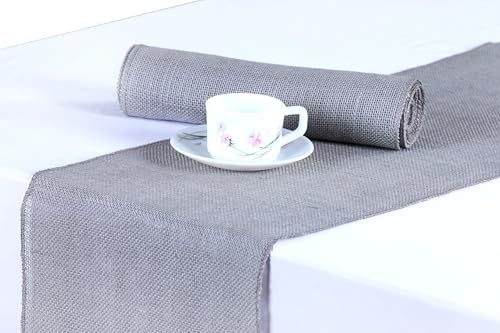 MDS® Pack of 20 Natural Burlap Table Runner, 12 x 72 Inch, Jute Rustic Farmhouse Boho Table Decor for Wedding Reception, Dining Table, Bridal Shower, Baby Shower & Party Decorations - Silver Grey by MDS