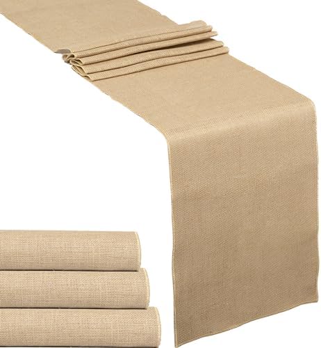 4 Pack Natural Burlap Table Runners (12 x 108 Inch) | Rustic Jute Table Runners for Wedding, Farmhouse, Thanksgiving, Coffee Table Decor Cover, Fall Décor & Parties by BULMAK