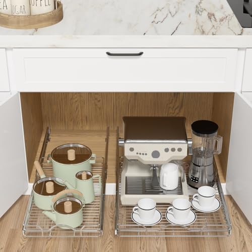 OCG Pull Out Cabinet Organizer (12" W x21 D), Pull out Shelves for Kitchen Cabinets, Slide Out Drawers for Base Cabinet Organization in Kitchen Bathroom Pantry, Bottom Mount, Chrome Finish - Image 4