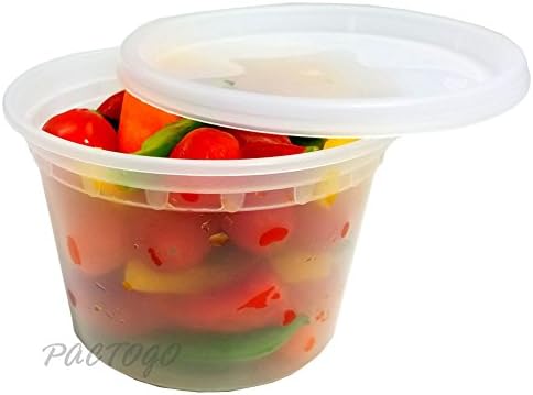PCM 16 oz. Heavy Duty Round Deli Food Soup Plastic Container w/Lid 100% BPA Free (Pack of 12 Sets) - Image 3