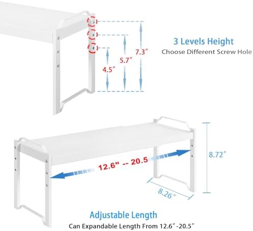 Set of 2 Expandable Kitchen Cabinet Shelves Organizers, Stackable Adjustable Small Storage Shelf Rack Stand For Pantry Cabinet Cupboard Kitchen Counter Organization, 22 lbs Capacity, Length:20.5" - Image 2